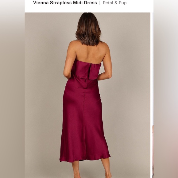 Petal & Pump Vienna Strapless Midi Holiday Dress, Christmas, Berry size 10 - Picture 4 of 6
